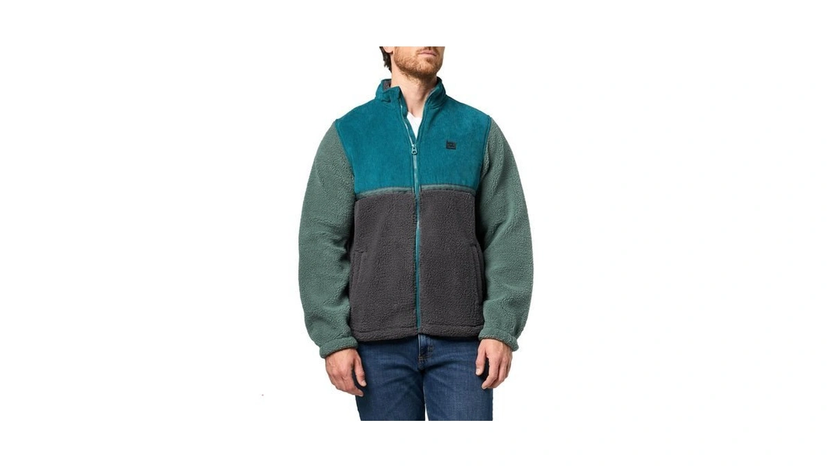 Billabong Mens Full Zip Mock Neck Sherpa Jacket, Charcoal Grey,