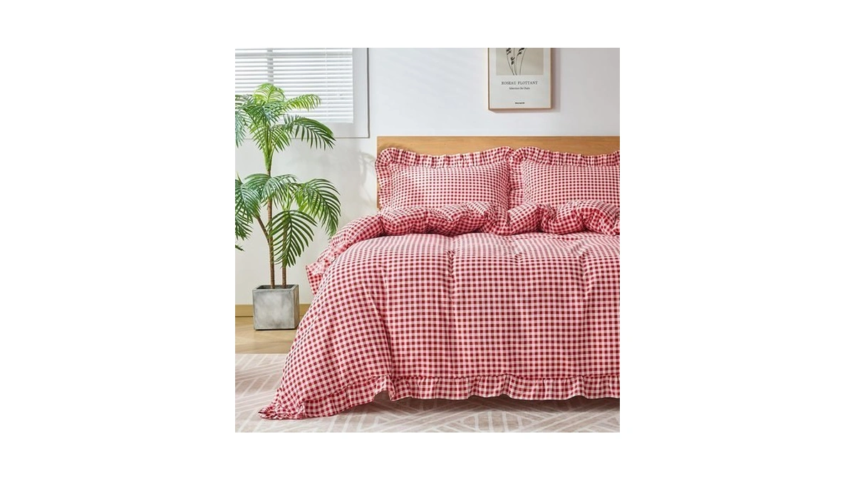 Kisswish Gingham Duvet Cover King Size, 3 Pieces Soft Breathable