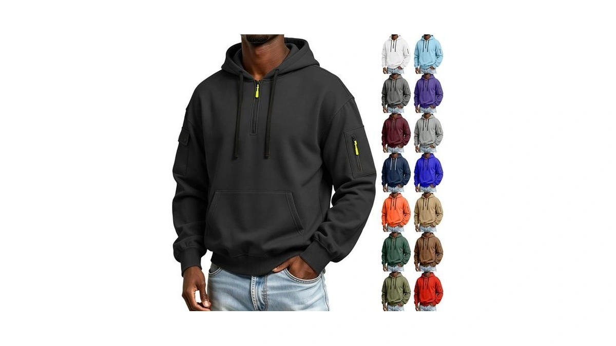 Mens Quarter Zip Pullover Long Sleeve Zipper Hoodies Hooded Sweatshirt