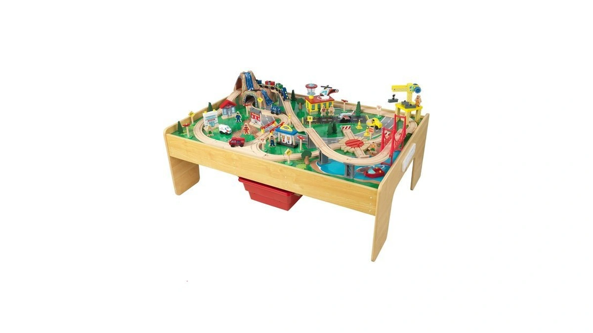 Kidkraft Adventure Town Railway Wooden Train Set & Table With