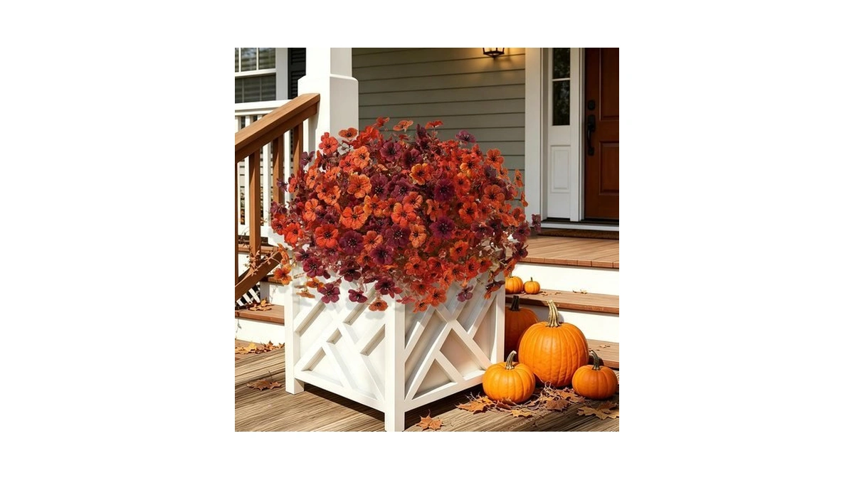 Satefello 18 Bundles Fall Artificial Flowers For Outdoors, Uv Resistant