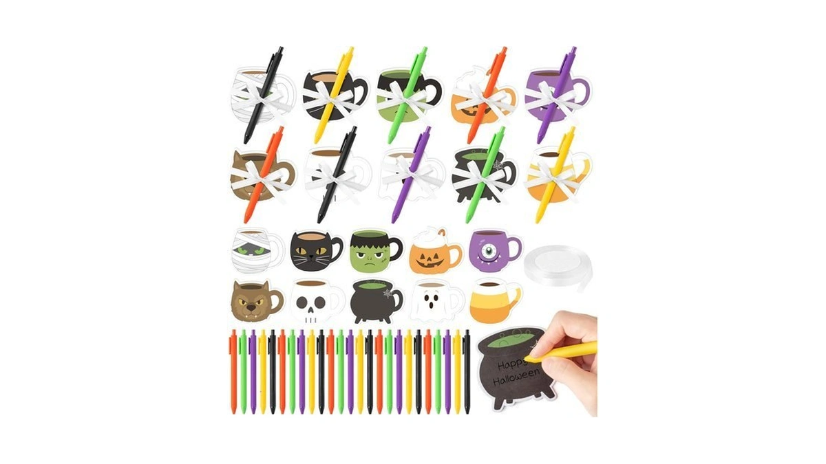Angolio Halloween Sticky Notes Pens Bulk- 30 Sets Non-candy Gifts