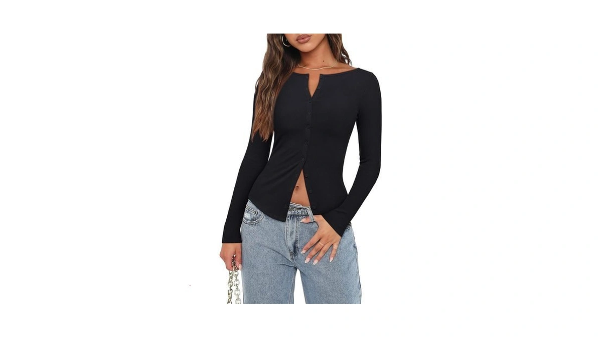 Reoria Women Long Sleeve Lightweight Ribbed Cropped Cardigan Tops Black