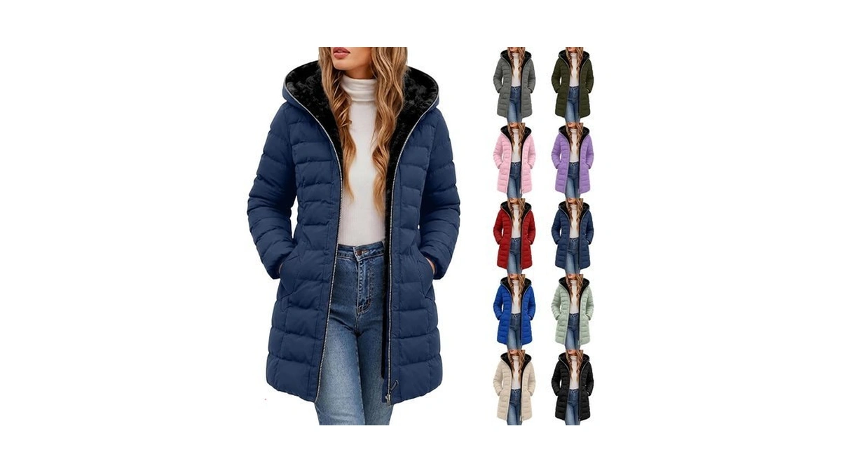 Women's Winter Puffer Coat Warm Fleece Lined Hooded Mid Length