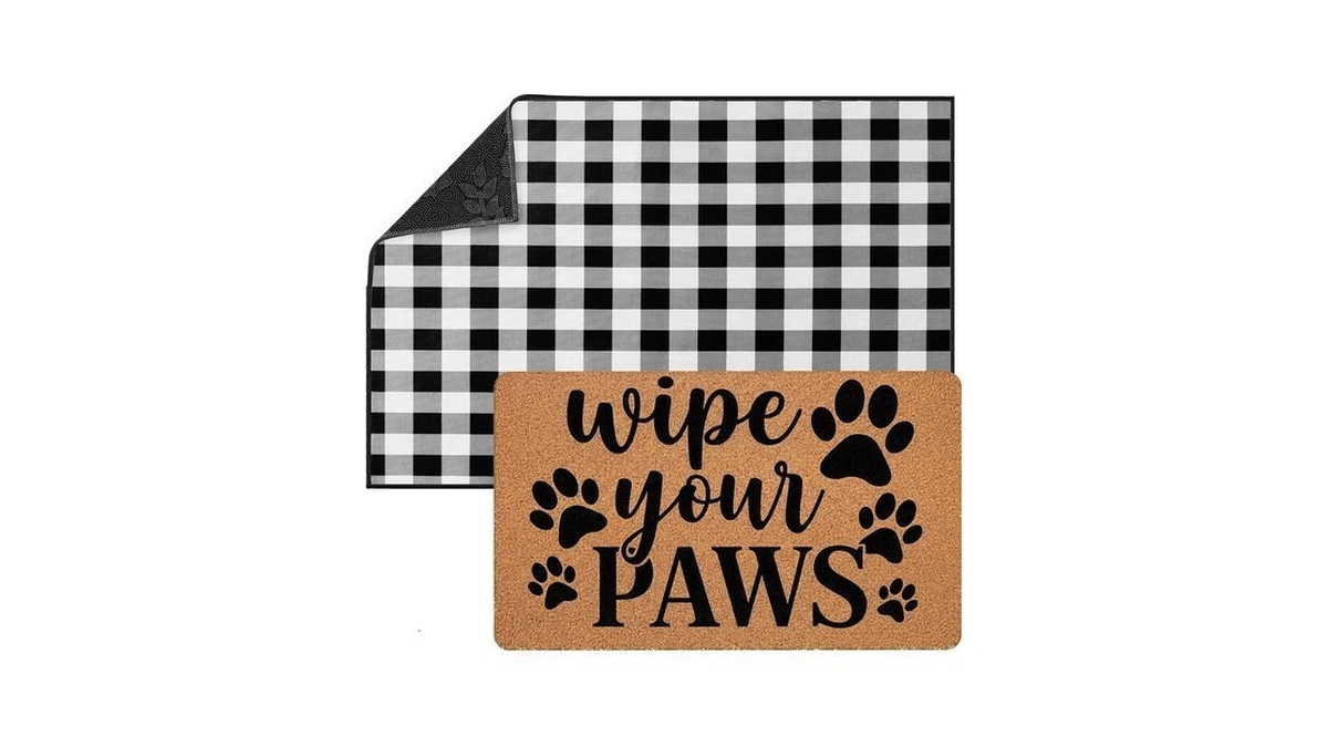 Tinideya 2 Pack Funny Wipe Your Paws Doormat Set 23x35