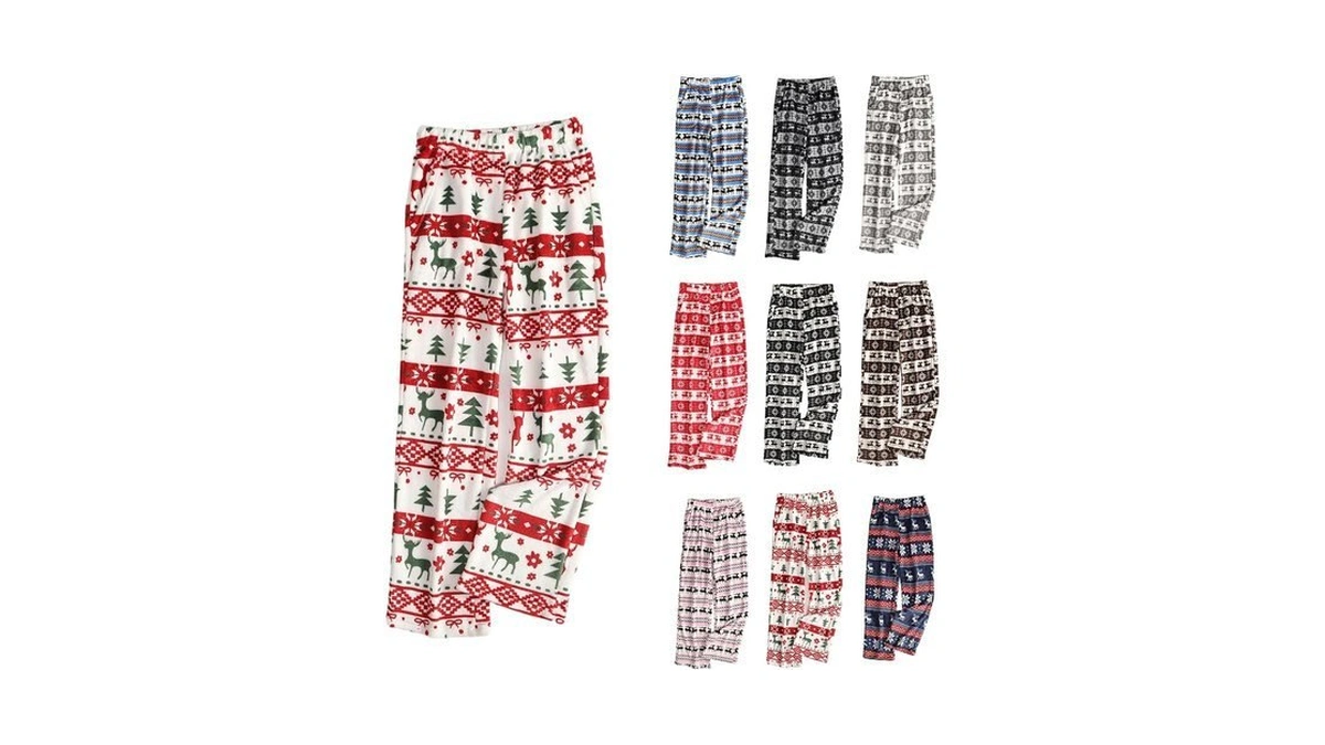 Christmas Pajama Pants Women Santa Xmas Tree Fuzzy Flannel Pj