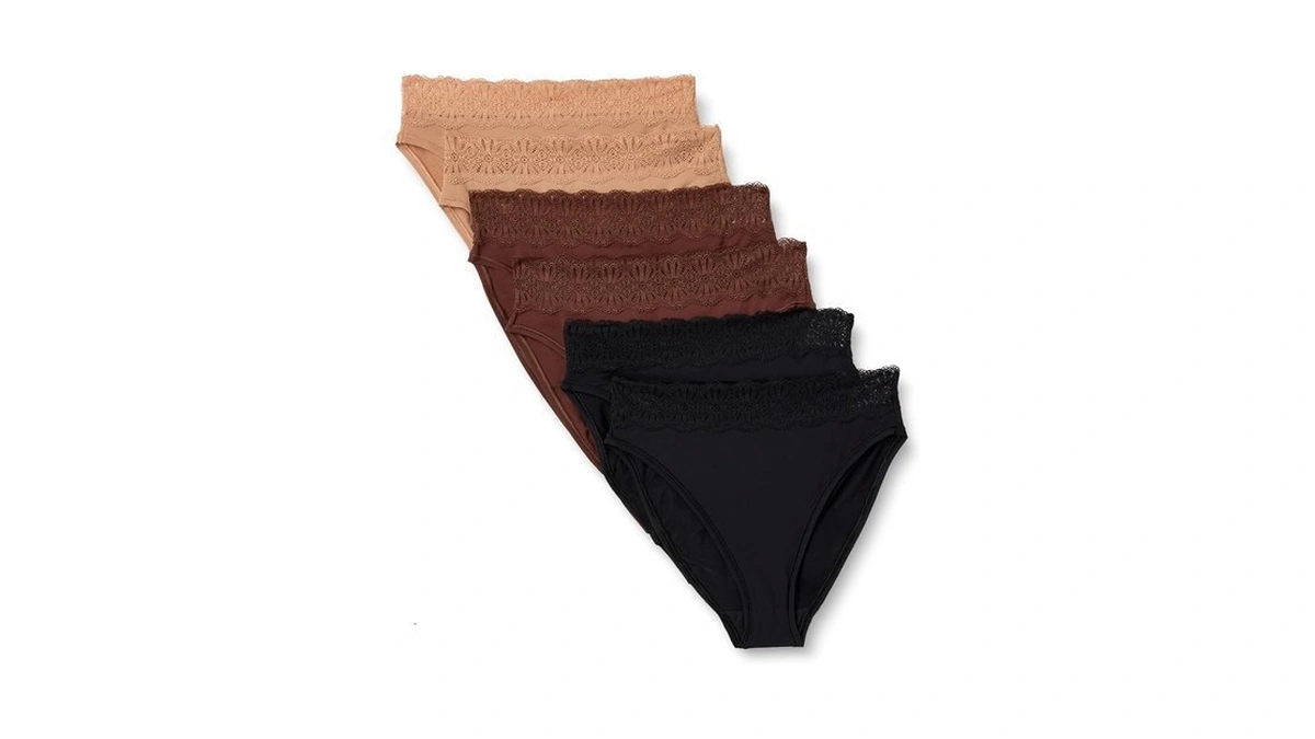 Amazon Essentials Women's Peached Microfiber With Lace Trim High Waisted