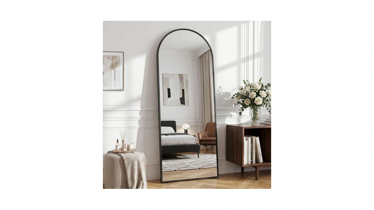 Ladynow Full Length Mirror, 58.5"x18" Arched Floor Mirror, Black