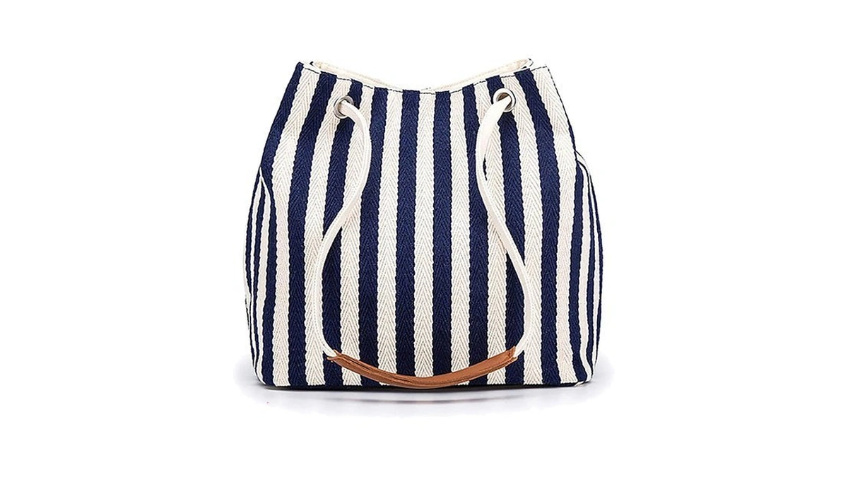 Bydenwely Women's Canvas Summer Tote Bag, Striped Hobo Purse, Small