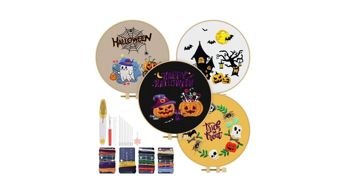 Tindtop Halloween Embroidery Kit For Adult, Embroidery Diy Starter Kit