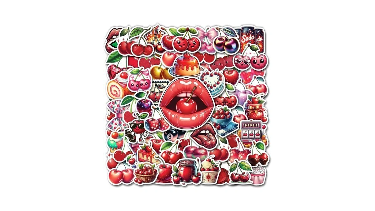 Wesily Pack 50 Pcs Cherry Stickers Fruit Themed Cherries Waterproof