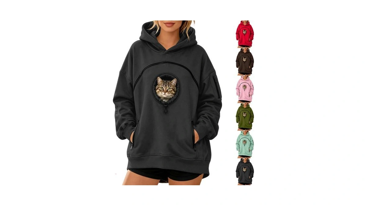 Cat Hoodie With Pouch Oversized Dog Carrier Sweatshirts With Zipper