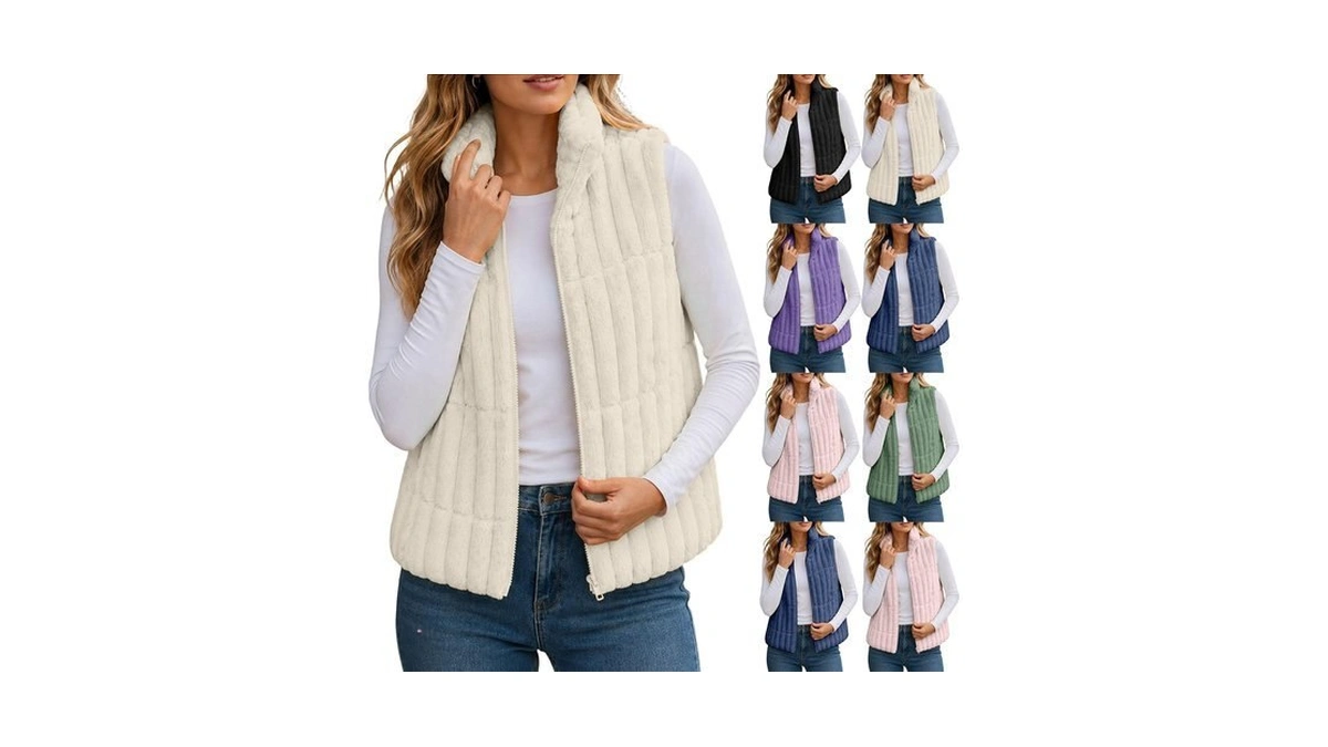Kreyvox Fleece Vest Women Fuzzy Winter Vest Full Zip Sleeveless