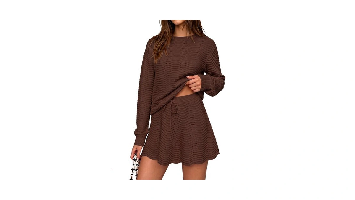 Fisoew Womens 2 Piece Sweater Sets Pullover Knit Tops Mini