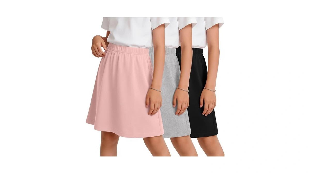 Halfchet 3 Pack Girls Uniform Midi Skirts, 3-color, 9-10 Years