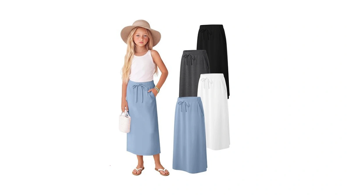 Vinsatin 4 Pack Girls Long Skirts, 4-color, 15-16 Years