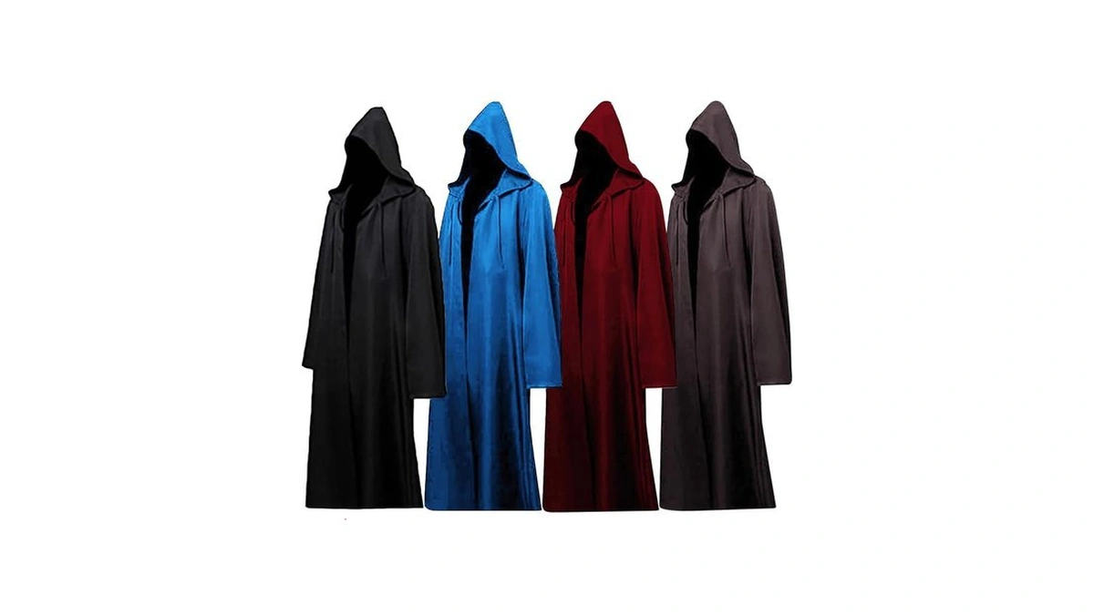 Tunic Hooded Robe Monk Priest Black Cloak Halloween Costume Adult