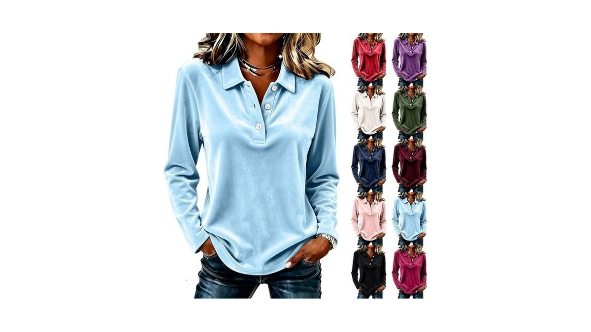 Velvet Tops For Women Collared Long Sleeve Button Y2k Fall