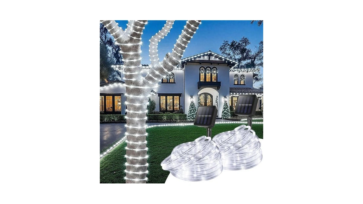 Sfndou Total 66ft 200led Solar Rope Lights Outdoor Waterproof, White