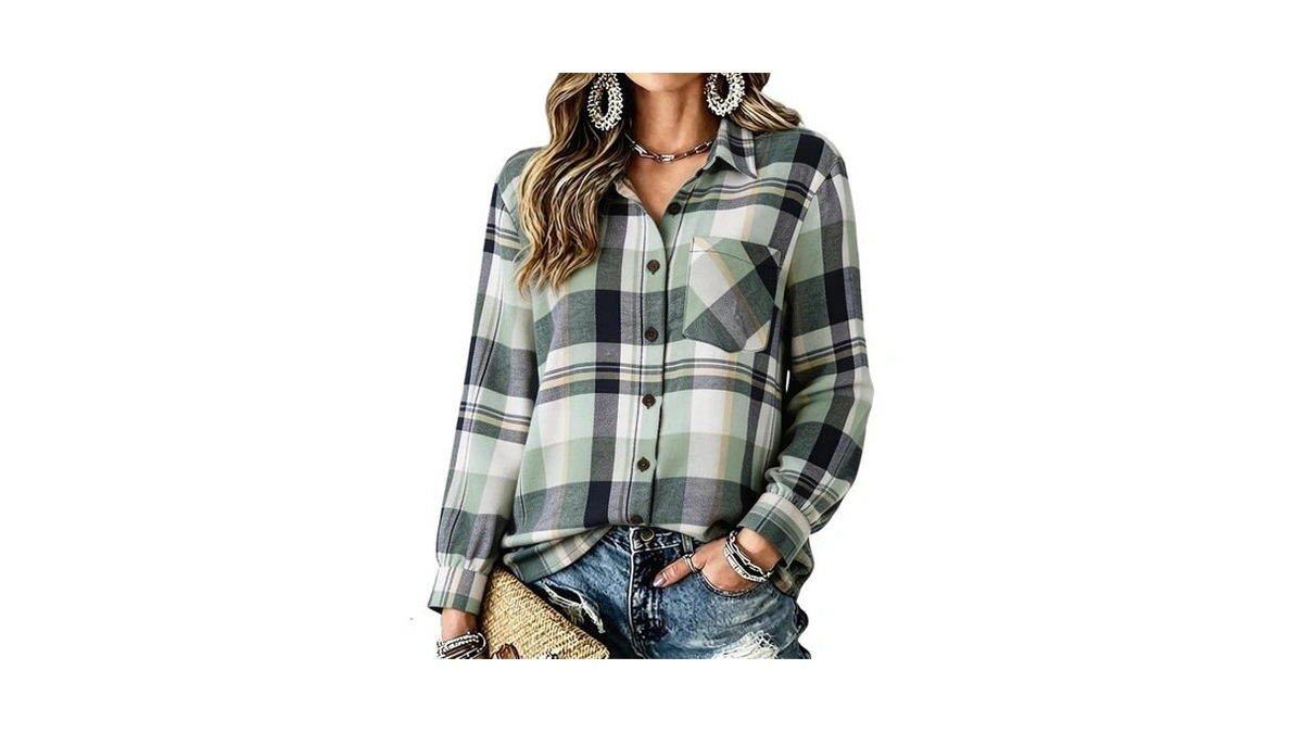 Flannel Shacket Women Casual Long Sleeve Collared Shirt Fall Tops