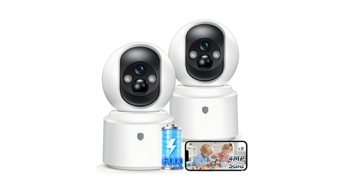 4mp Indoor Wireless Security Camera Battery Powered,6000mah Rechargeable