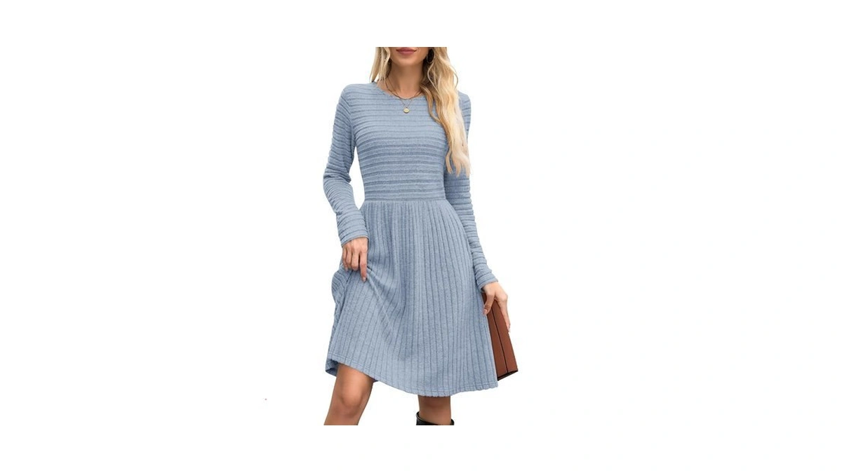 Wneedu Fall Dresses For Women 2025 Sky Blue Long Sleeve