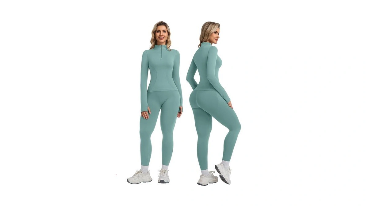 Yoakuka Womens 2 Piece Workout Sets Quarter Zip Pullover High