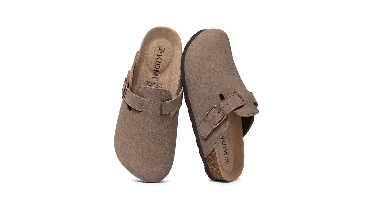 Kidmi Genuine Suede Clogs For Women Men Cork Footbed Mules