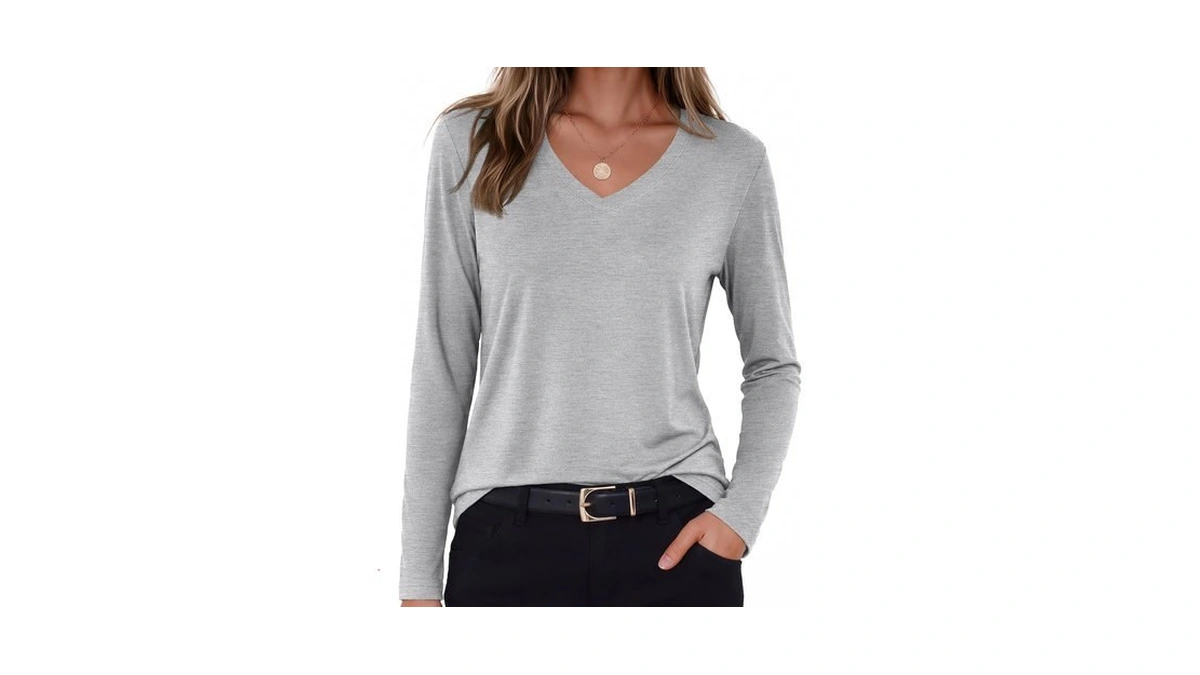 Zeagoo Womens T Shirts Long Sleeve V Neck Basic Tee