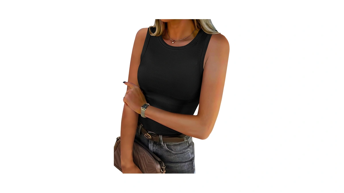 Anrabess High Neck Ribbed Tank Tops For Women Sleeveless Summer