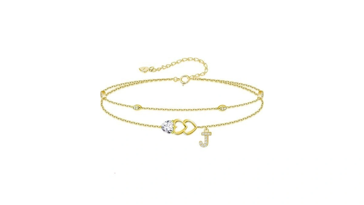 Riviko Gold Heart Initial Bracelets For Women,925 Sterling Silver Gold