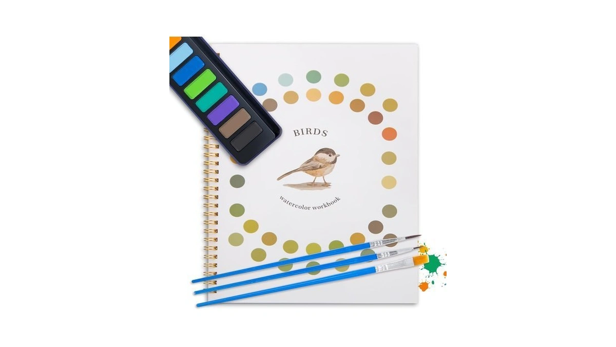 Watercolor Workbook For Beginners, 12 Colors & 3 Brushes, 10.2"