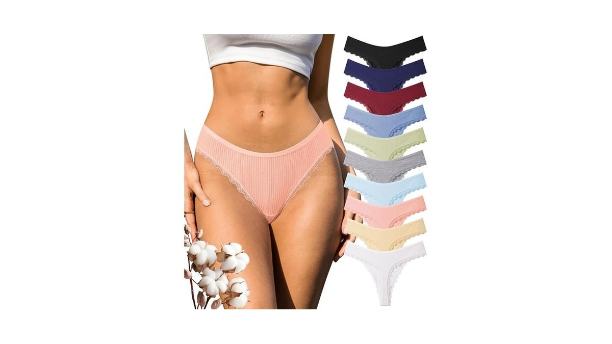 Jujucute Womens Thongs Cotton Low Rise Ribbed Panties Tag Free