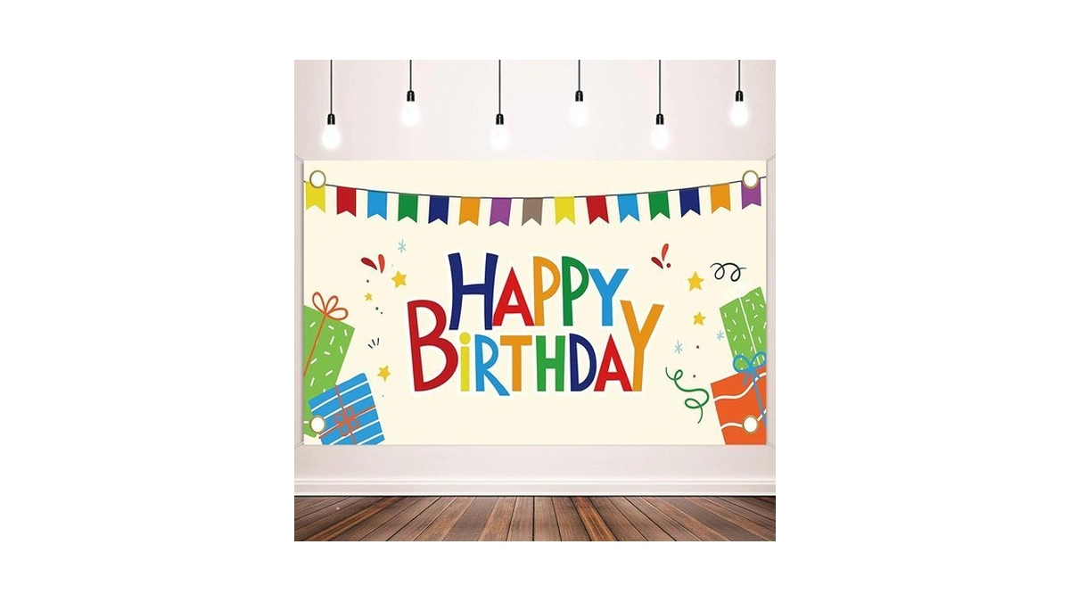 Generic Happy Birthday Backdrop Large Colorful Banners Gift Boxes Stars