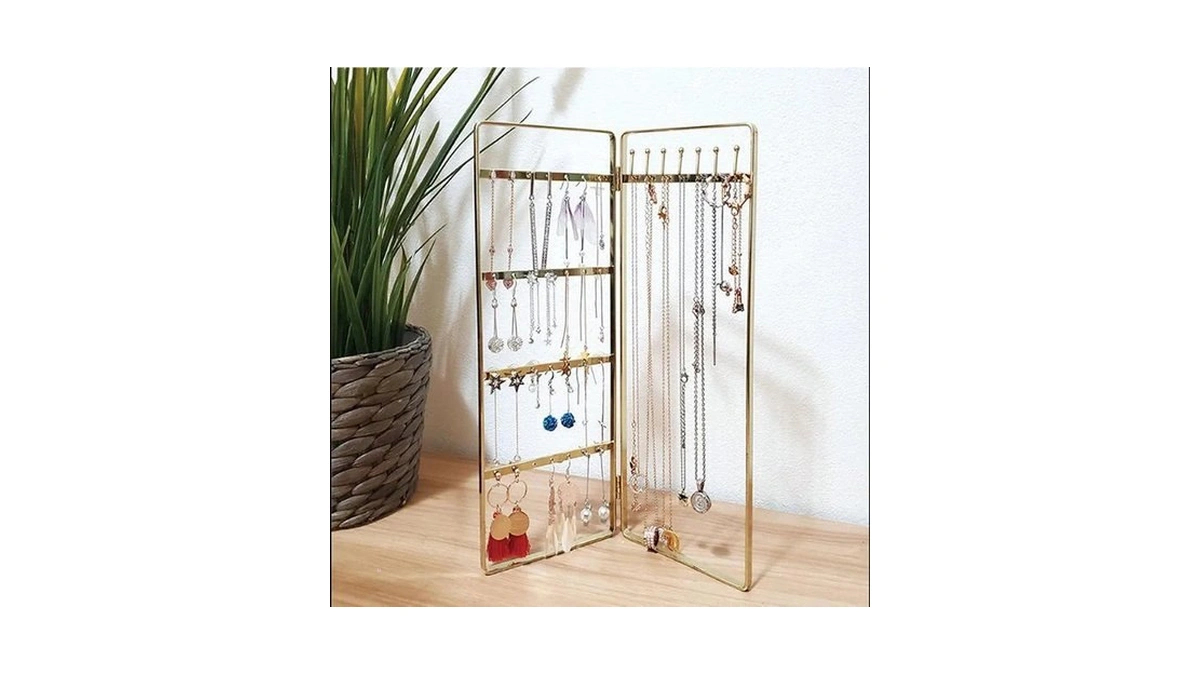 Gold Foldable Jewelry Rack For Earring Display Stands & Necklace