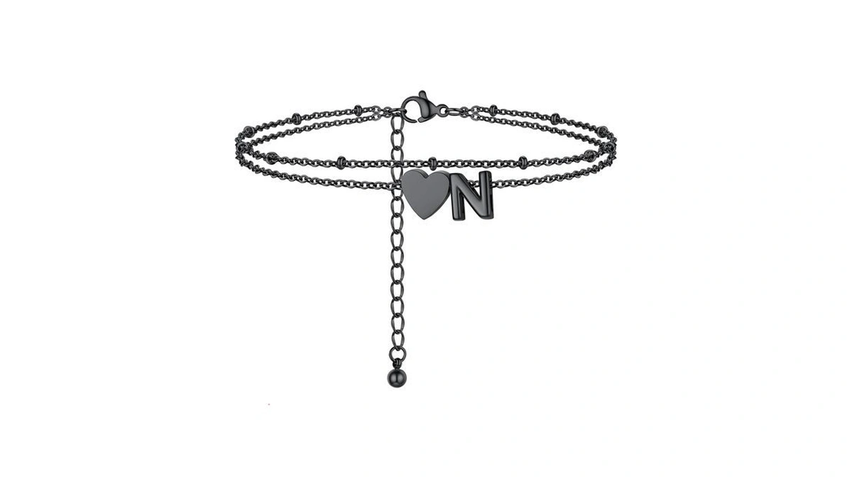 Prosteel Cute Letter N Anklet With Initials Anklets Women Black