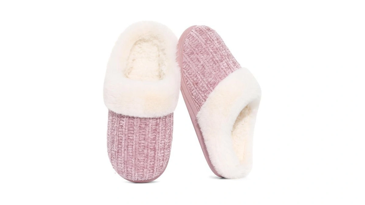 Evshine Women's Chenille Knit Fuzzy Slippers Memory Foam Warm House