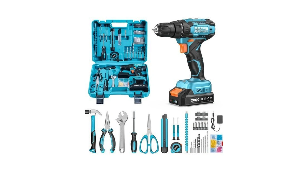 Seesii 20v Power Drill Set, 183pcs Tool Kit With Toolbox