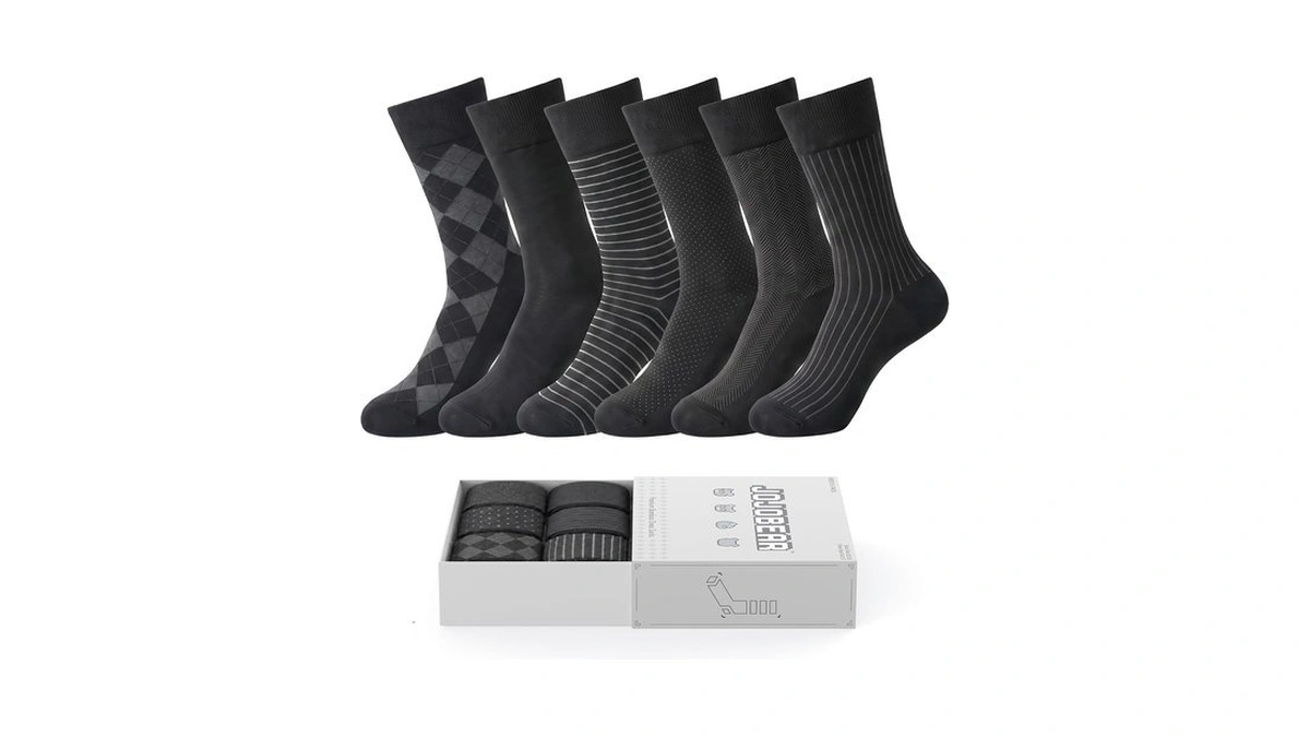 Jojobear Men's Dress Socks, 6-pair Bamboo Crew Socks, Size 10-13