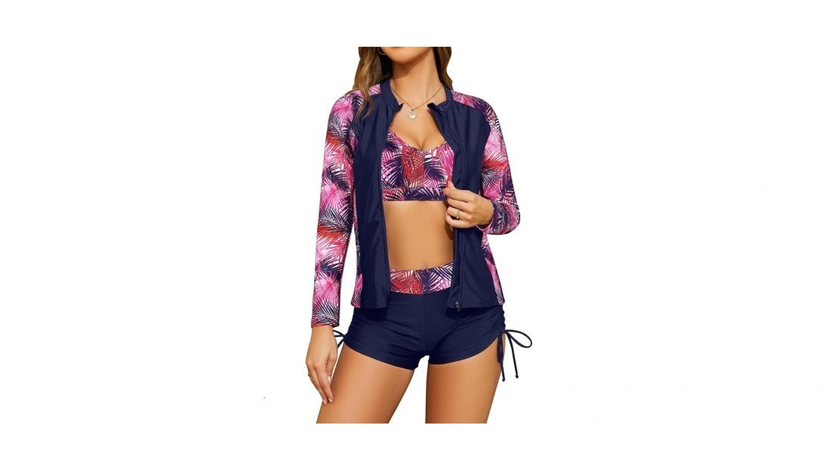 Shekini Women's 3 Piece Rash Guard Long Sleeve Bathing Suits