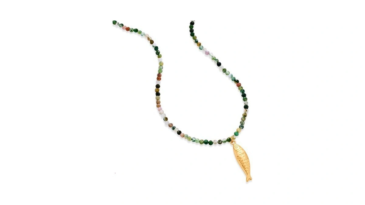 Cufelmu Boho Fish Necklace For Women - Green Crystal Chain