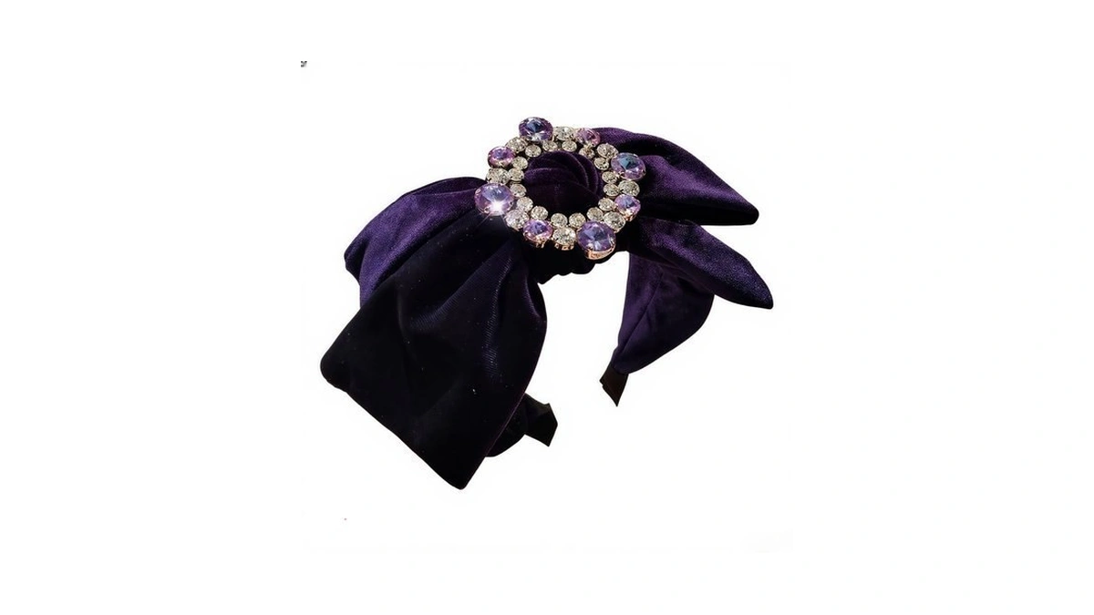 Xskl Velvet Bow Headband With Rhinestone Cluster Vintage Inspired Hair