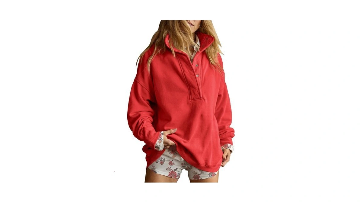 Gacaky Sweatshirt For Women Oversized Henley Neck Pullover Top Fall