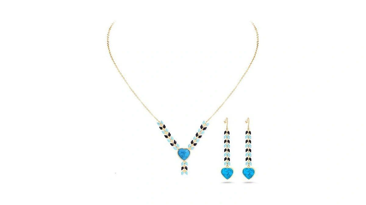 Montana West Wrangler Western Tigers Eye Wheat Chain Necklace Earrings