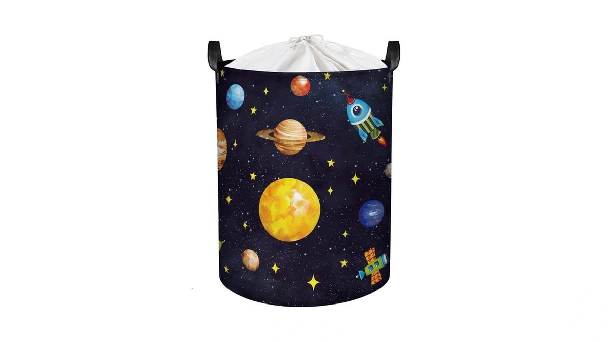 Clastyle Space Planets Kid Storage Basket Foldable Boy Laundry Hamper,