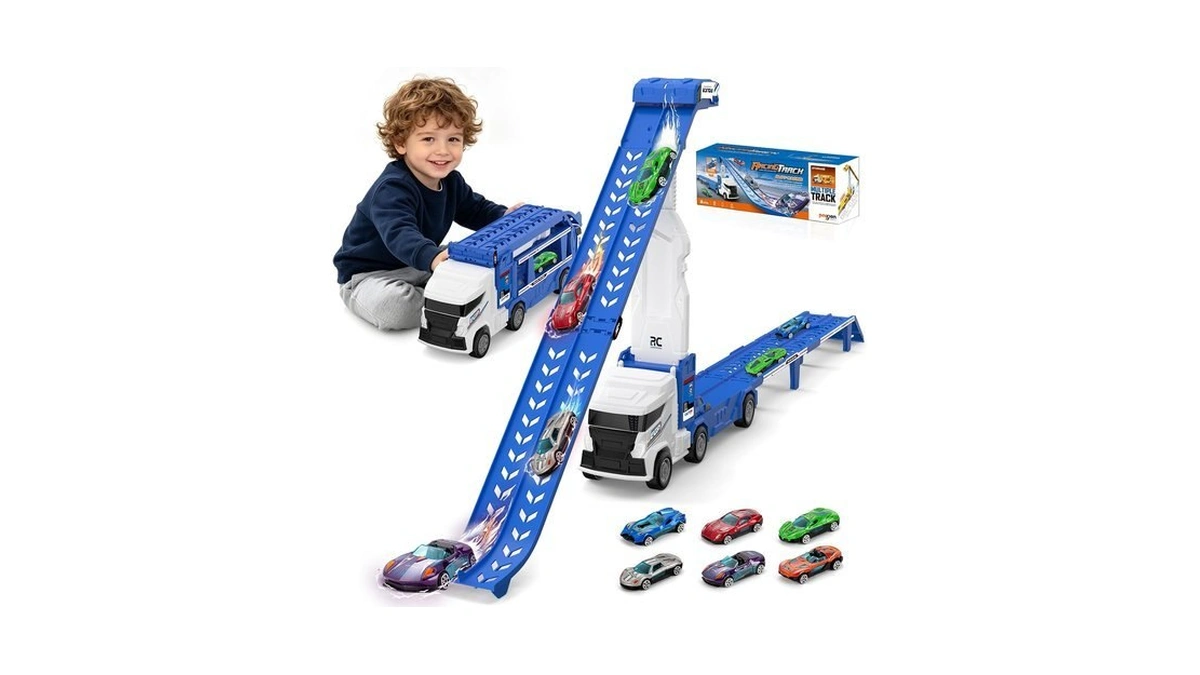 Race Track Truck Toy With 6 Die-cast Cars For Toddler