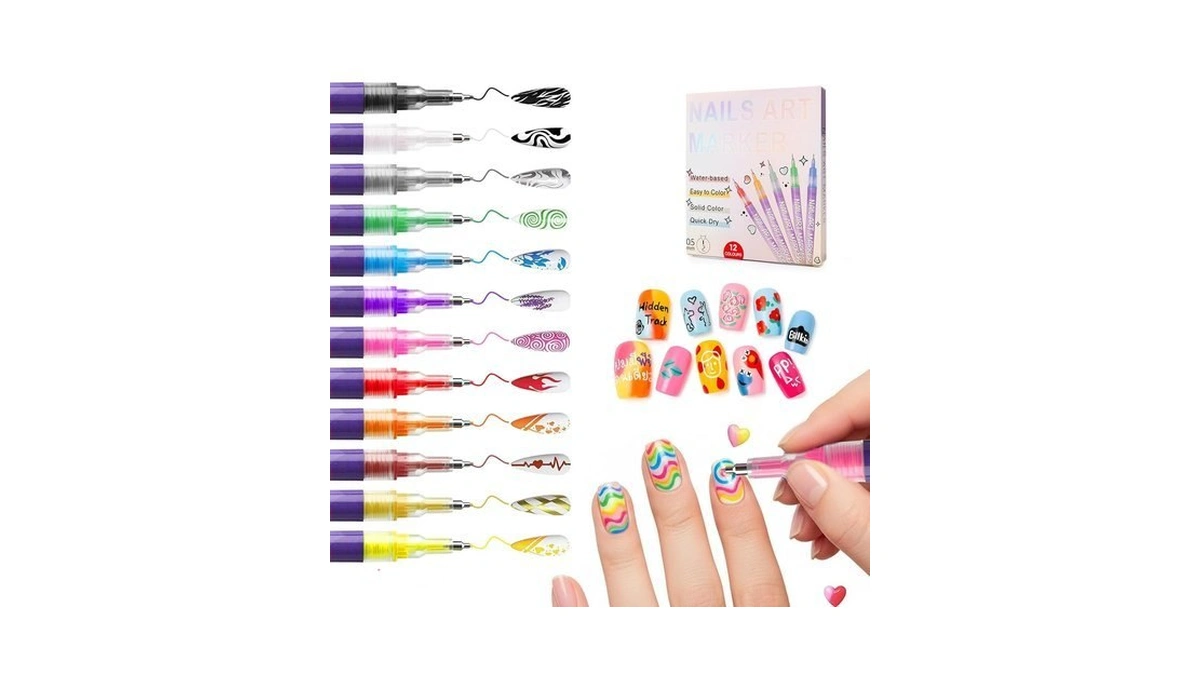 12 Colors Nail Art Pens Set With 0.5mm Tip For