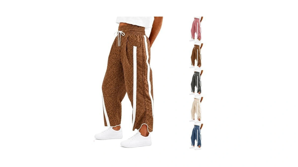 Women Leopard Print Pants Relaxed Fit Cheetah Print Boho Drawstring