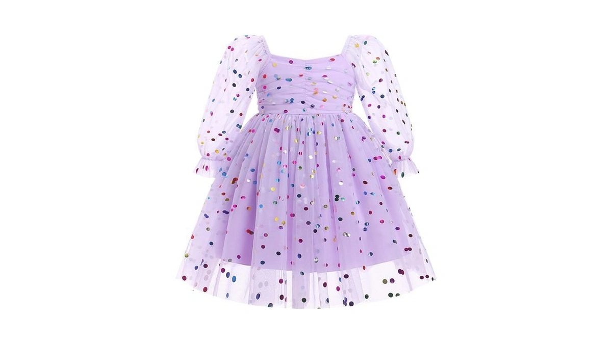 Idopip Toddler Baby Girls Long Sleeve Dress Purple Confetti 5-6