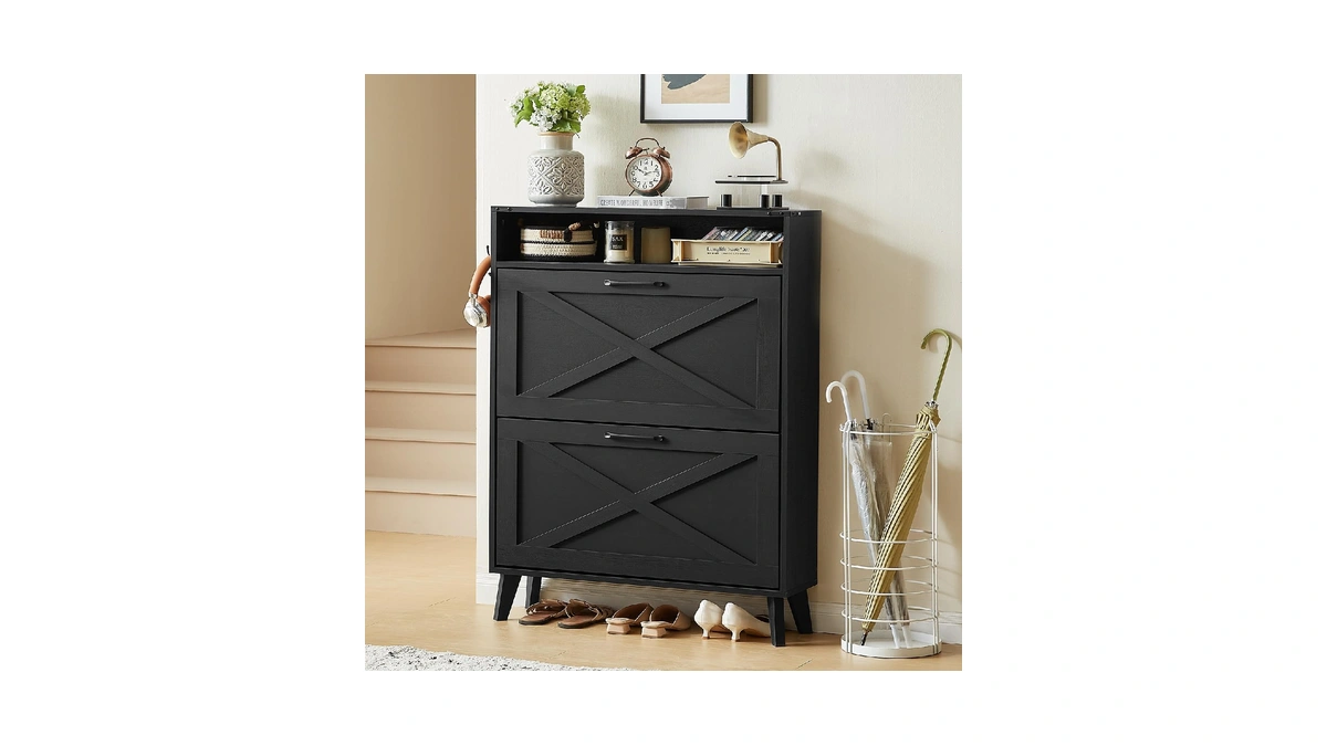 Joaxswe Narrow Shoe Cabinet With 2 Flip Drawers For Entryway,black